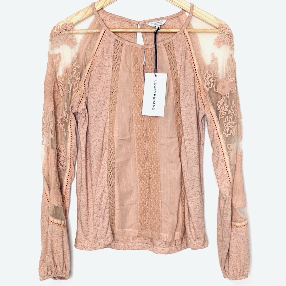 Lucky Brand Women's Rose Pink Lace Top | Medium | NWT